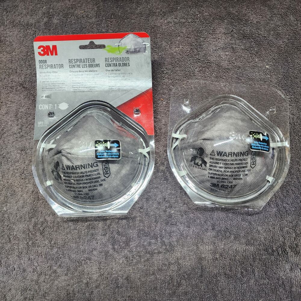 Lot of 2 3M Odor Respirator masks. 1 opened but never used b38